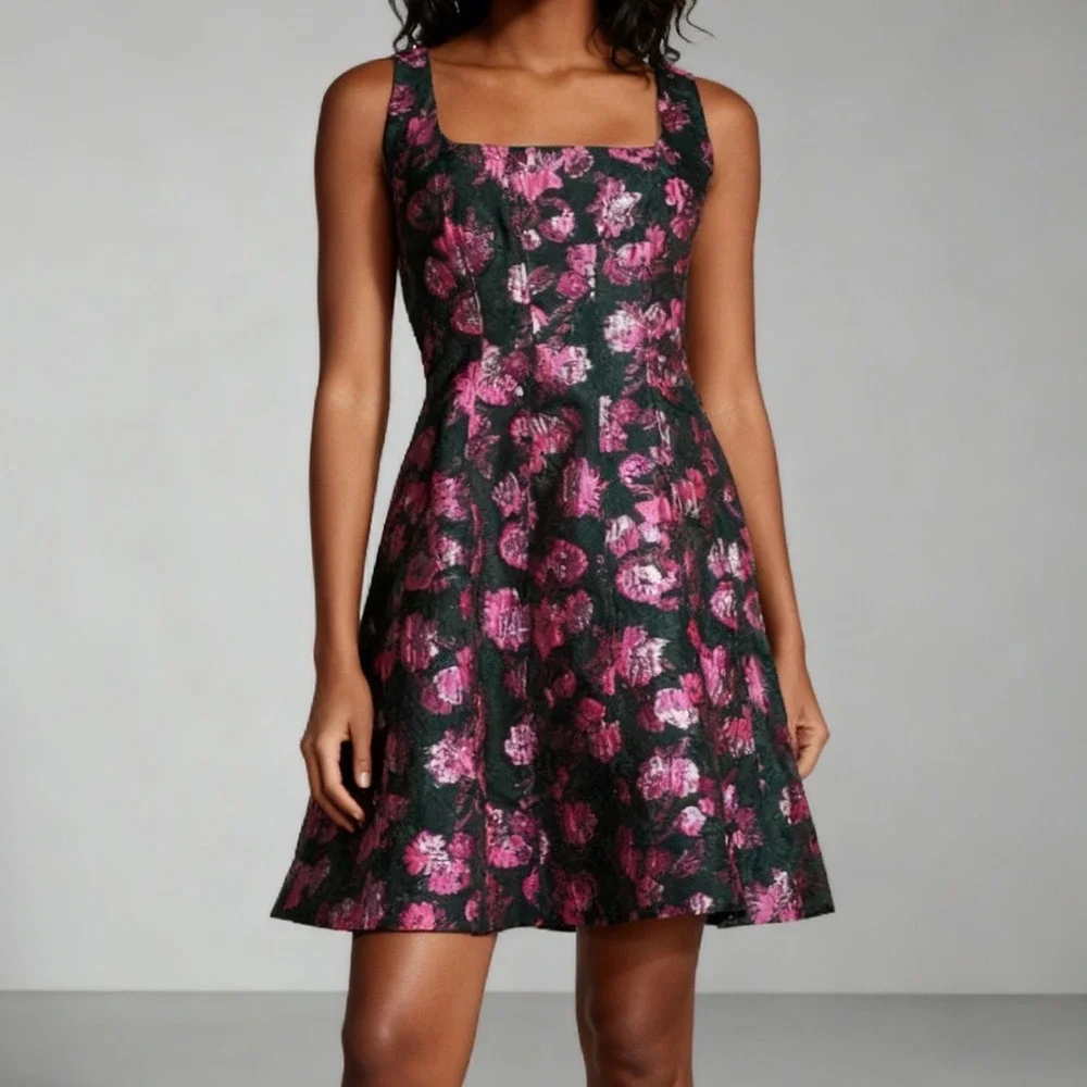 Lilly Pulitzer Leya Floral Jacquard Dress Fit-and-Flare Metallic Preppy Glam 8 - Picture 1 of 8